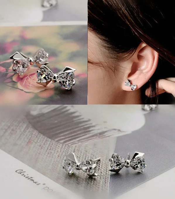 S925 Sterling silve butterfly Set drill eardrop stud earrings Shambhala double Rhinestone pearl Platinum plating WED733 | Украшения и
