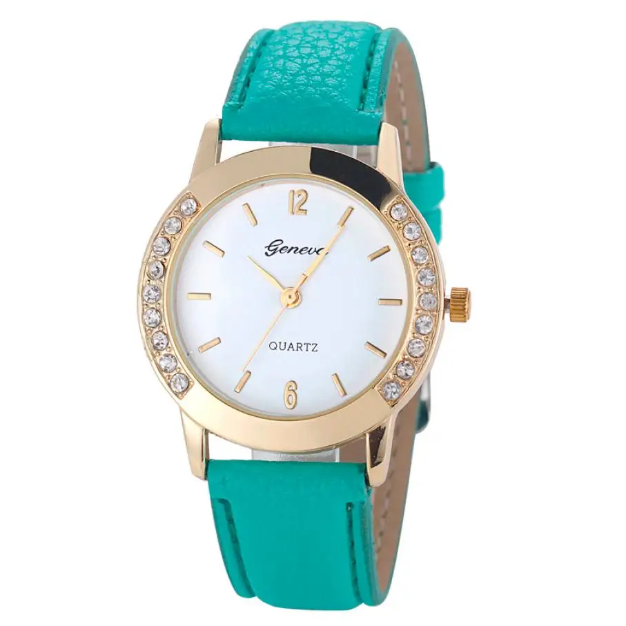 

Timezone #401 Duobla Brand Fashion Lady Diamond Point Leather Strap Quartz Watch