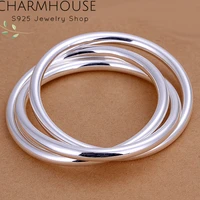 pure silver 925 bangles for women 3 big round loops bracelet bangles wristand pulseira femme wedding bridal jewelry accessorie