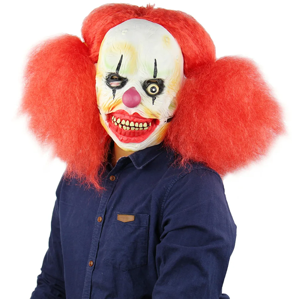Хэллоуин ужасная маска с париком страшно Pennywise Clown анфас взрослых Маска латекс