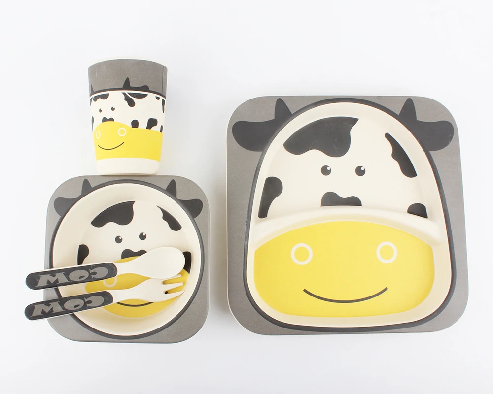Бамбуковое волокно набор посуды 5 шт. милый коровы детские безопасные и