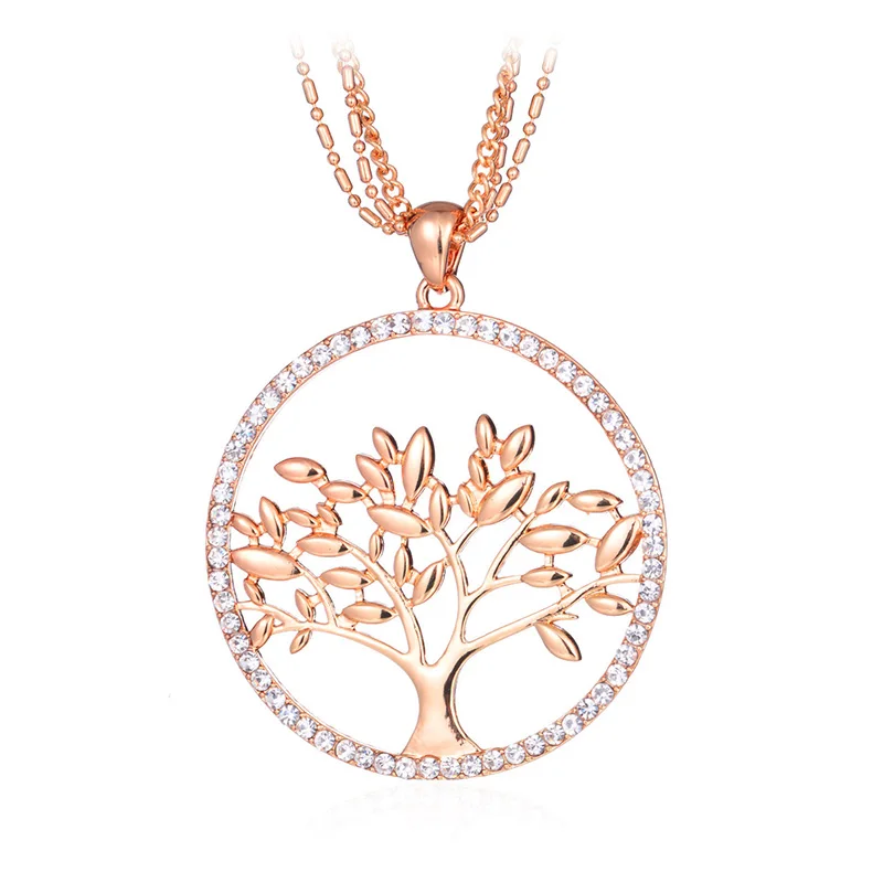 HONGYE Tree Of Life fashion 3 Long Necklaces For Women Vintage Crystal Multilayer Pendant Necklace Jewelry Gift | Украшения и