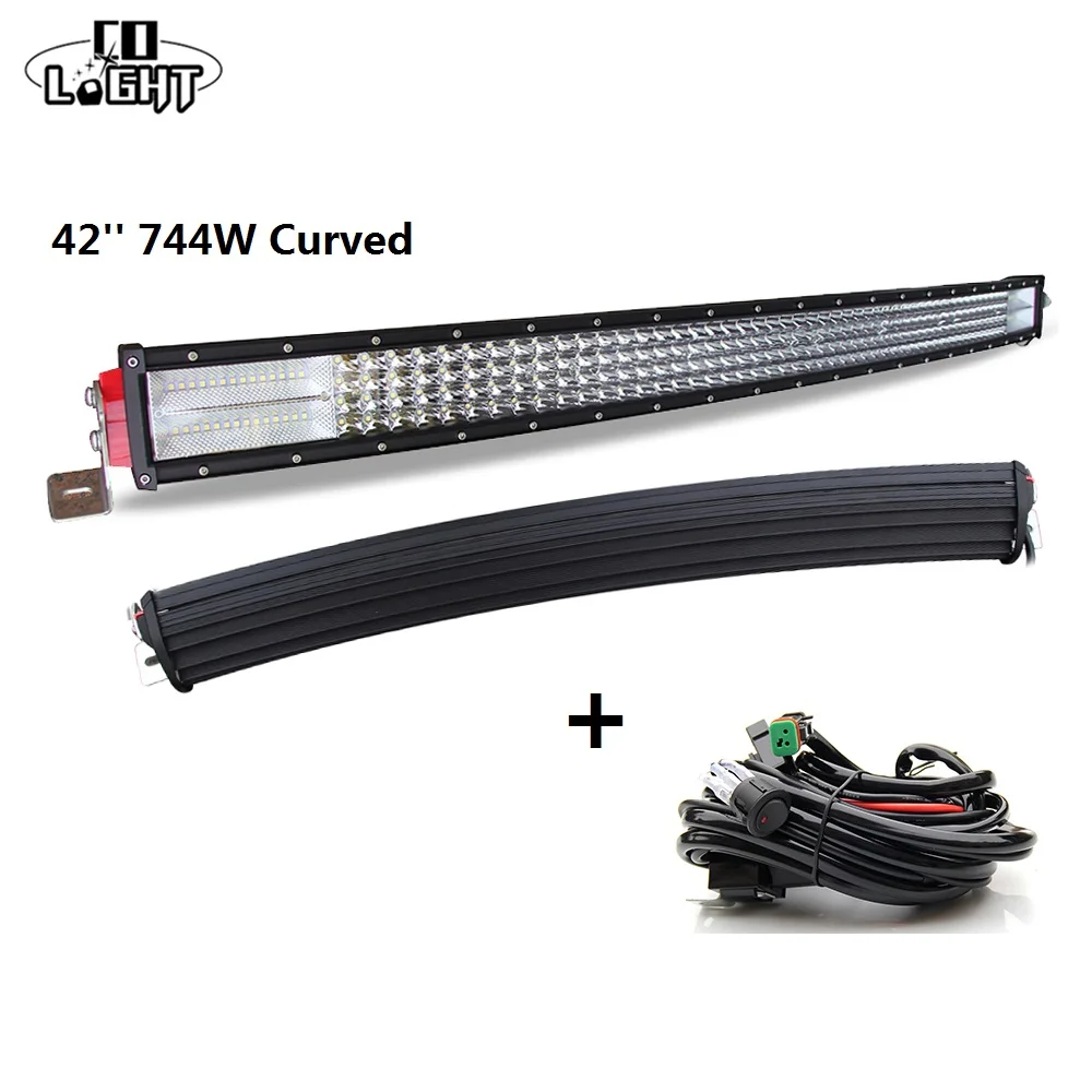 CO светильник 4X4 Автомобильный Led 42 дюйма внедорожный 8D изогнутый светильник 744 Вт светильник s для грузовика трактора УАЗ ВАЗ Лада Нива Калина Toyota Rampe Led - Цвет: 42 curved with DT
