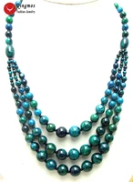 qingmos 3 strings natural chrysocolla necklace for women with 4 12mm round dark green chrysocolla necklace jewelry 20 22 ne5702