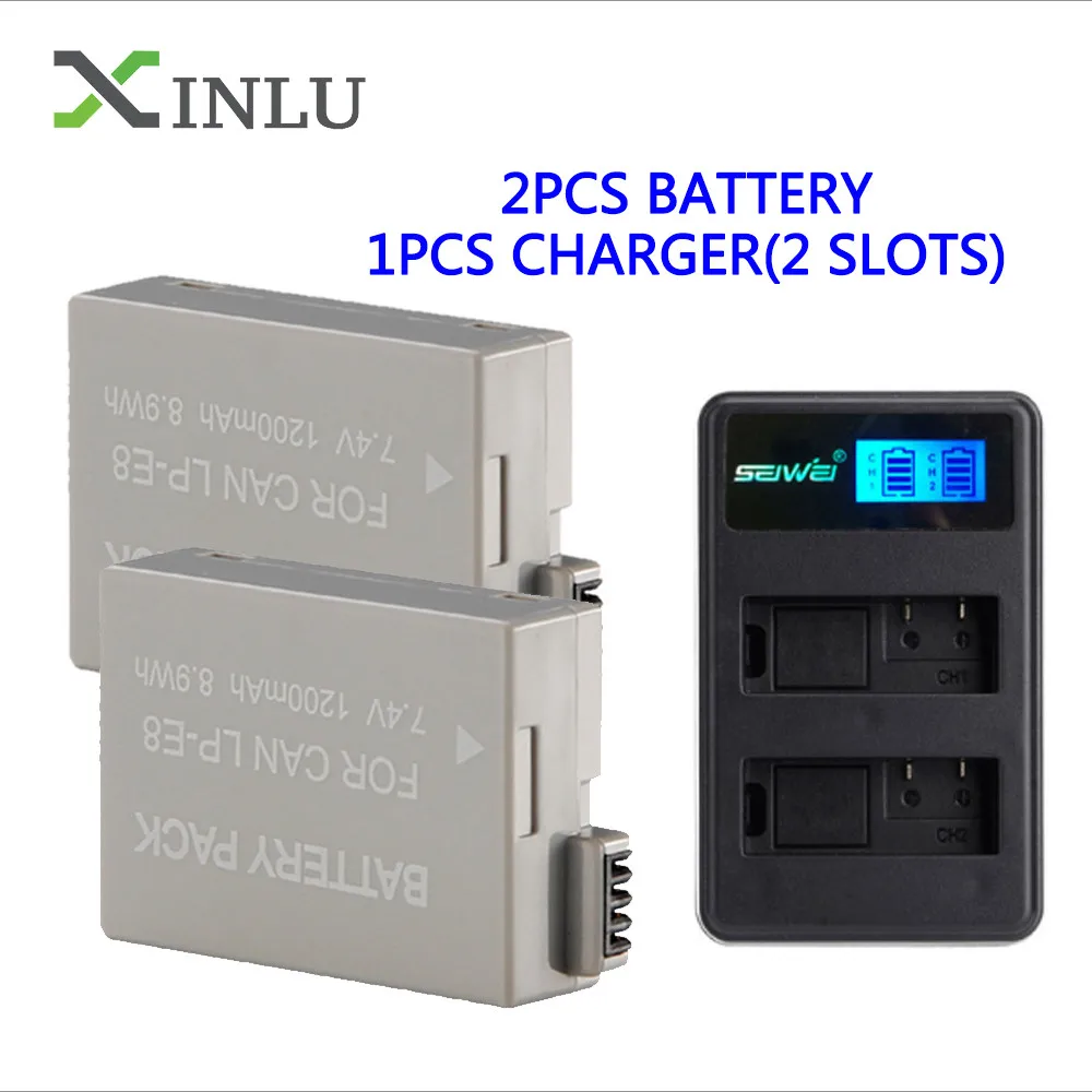 LPE8 LP-E8 LP E8 1200mAh Цифровая Камера Батарея+ USB Зарядное устройство для цифровой однообъективной зеркальной камеры Canon EOS 550D 600D 650D 700D X4 X5 X6i X7i T2i батарейки в комплекте - Цвет: 2PLUS1