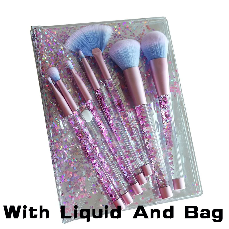 With Liquid And Bag Блестящие 12/7 шт. аквариумный Жидкий блеск кисти набор кистей для макияжа Pincel Комплект Портативный, для бровей, теней кисти инструменты для макияжа - Handle Color: With Liquid And Bag
