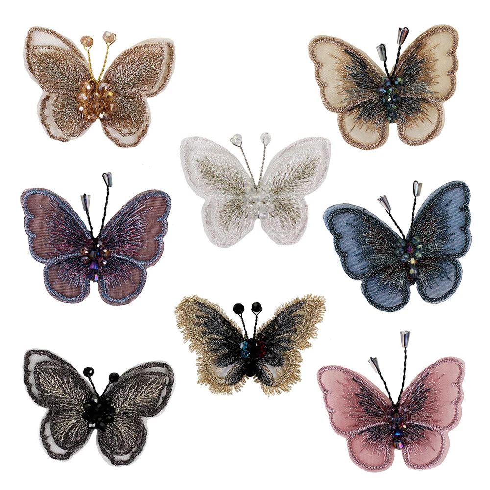 Бисерные кружевные нашивки-бабочки аппликация для вышивки одежды заколки сумки