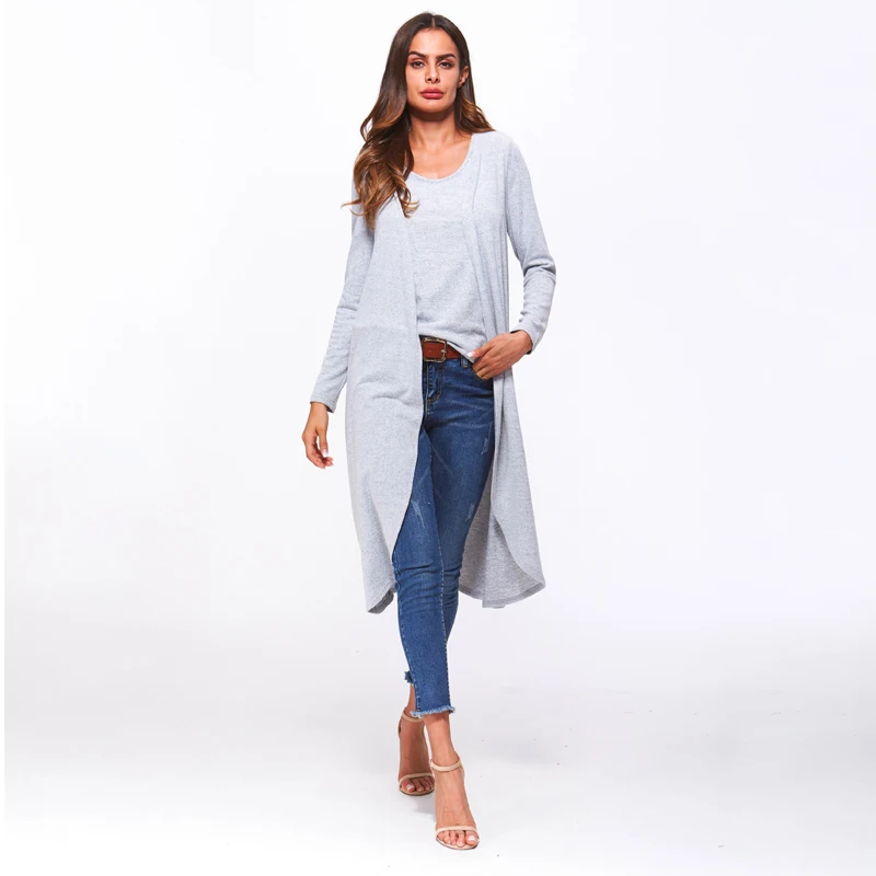 Модный женский весенний Свободный Вязаный Кардиган с длинным рукавом Однотонный