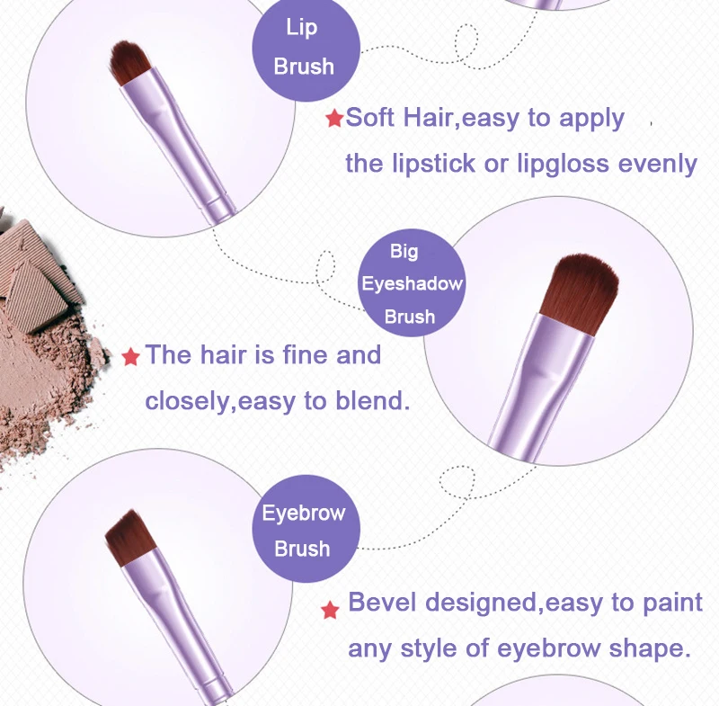 Бренд BIOAQUA, набор кистей для макияжа, профессиональная розовая фиолетовая мягкая волоконная основа, тени для век, пудра, крем, основа, кисть, косметические инструменты для макияжа