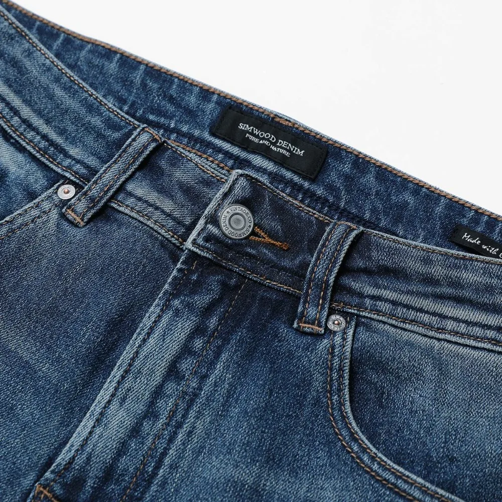 SIMWOOD 2019 Брендовые мужские джинсы модные Ripped Dark Wash Slim Fit джинсовые брюки плюс