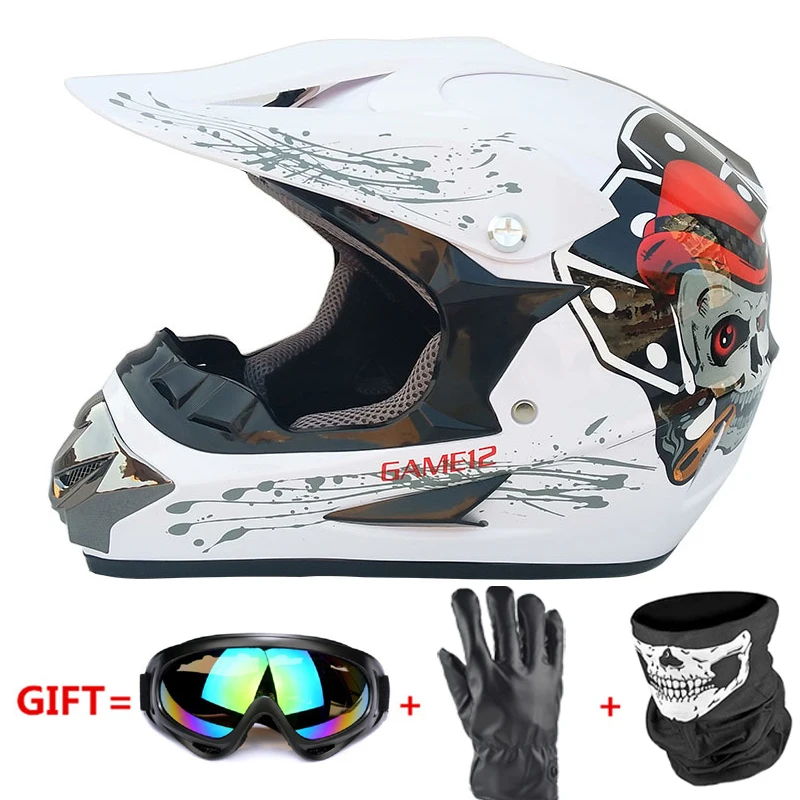 white 4 Мотоциклетный шлем полное лицо Casco Moto мотокросс шлем внедорожный шлем ATV Dirt Bike горные MTB DH Capacete Moto очки - Color: white 4