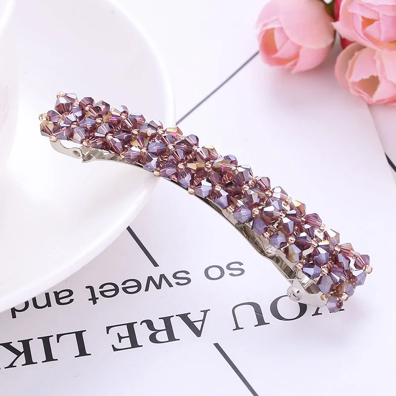 Purple Хрустальные весенние шпильки, стразы, четыре ряда, заколки для волос, заколки для волос, заколки для женщин, девушек, головные уборы, 1 шт - Цвет: Purple