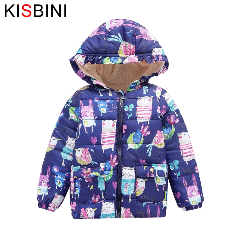 KISBINI/Коллекция года, зимние комбинезоны, куртка для девочек, пальто с капюшоном и цветочным рисунком, теплый детский зимний комбинезон с рисунком, верхняя одежда, детская одежда