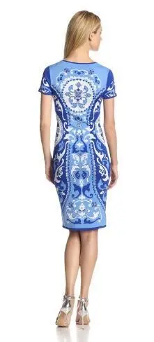 Новинка 2015 дизайнерский роскошный бренд женское платье с коротким рукавом синее