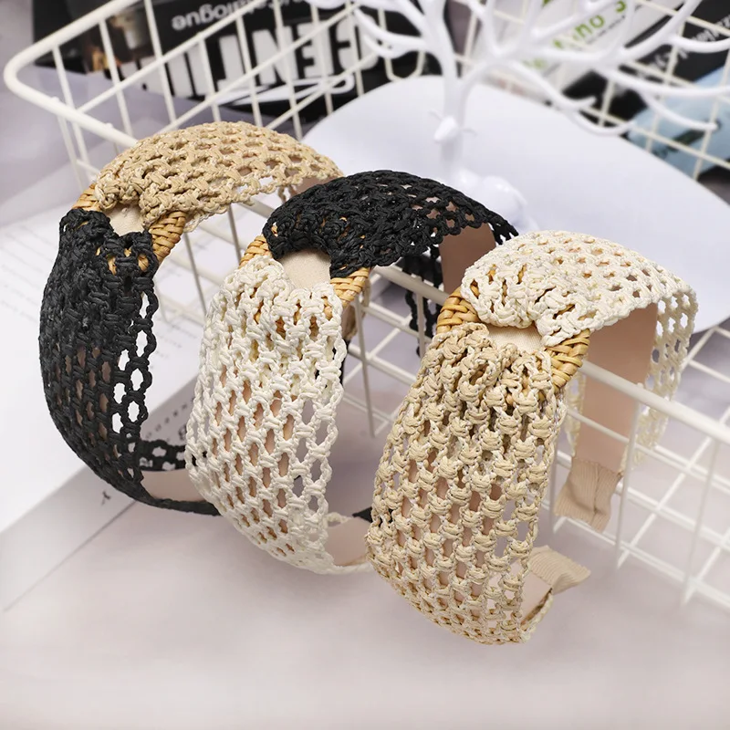 

Summer Style Straw Weave Wide Hairband Women High Quality Hair Hoop Ladies Fashion Bezel Headband handmade Hair Accessories