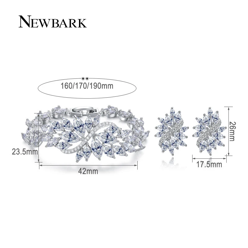 Newbark пышные листья Дизайн браслет с Серьги комплект Маркиза вырезать кубического