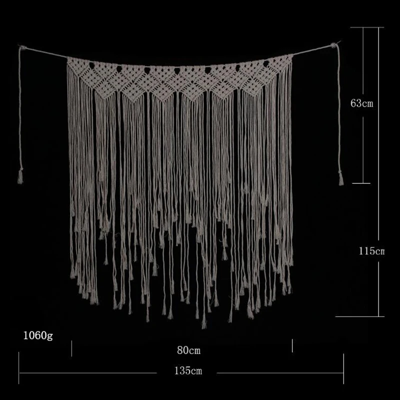 Хлопковый гобелен с бахромой в скандинавском стиле чистый ручной работы