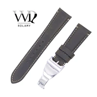 rolamy 22mm wholesale durable genuine leather wrist watchband strap belt loops band bracelets for iwc tudor breitling