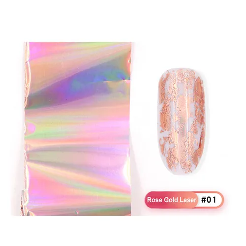Rose Gold Laser 1 шт. Фольга для ногтей розовое золото звезды небо голографическое искусство ногтей переводные наклейки для ногтей наклейки Золотая лазерная бумага советы для ногтей - Цвет: Rose Gold Laser