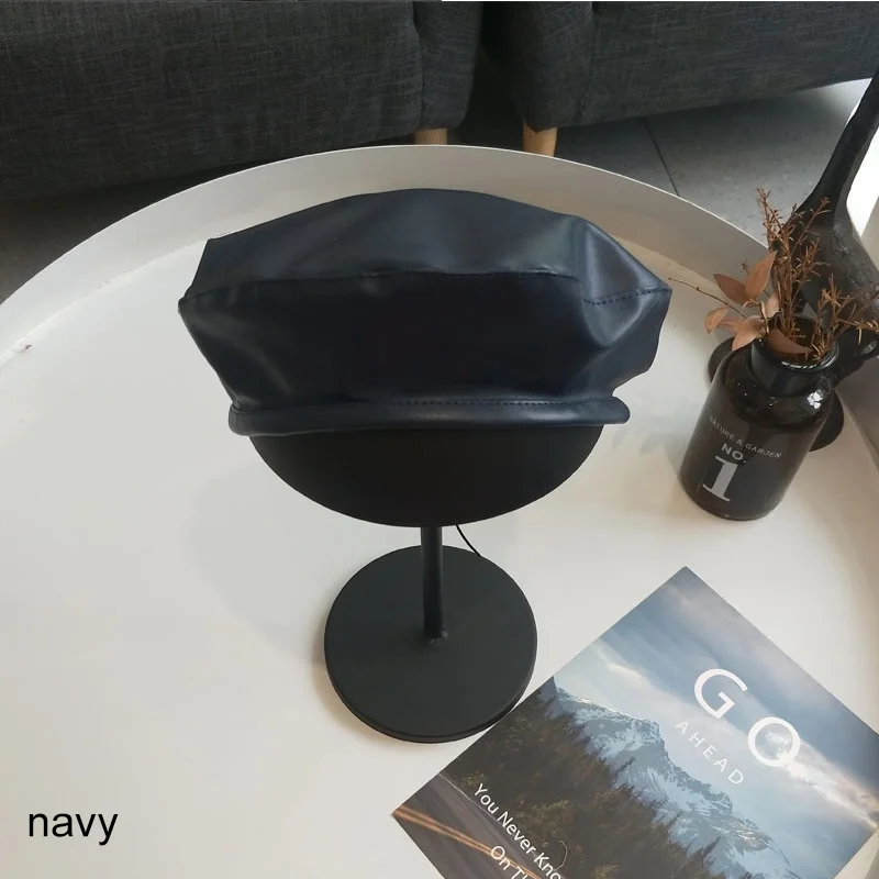 navy Модный повседневный женский берет, 1 шт., шапка из искусственной кожи для женщин, Ретро стиль, Осень-зима, аксессуары для девушек, шапки, берет, кепка, элегантная, винтажная - Цвет: navy