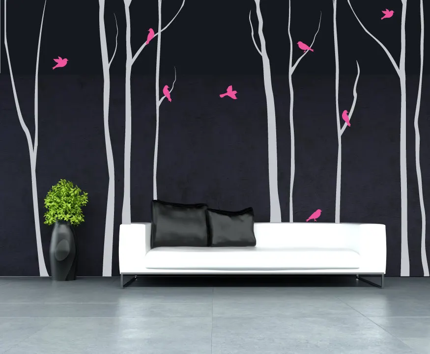 Большие березовые деревья с птицами Настенная Наклейка для детей фотообои декор