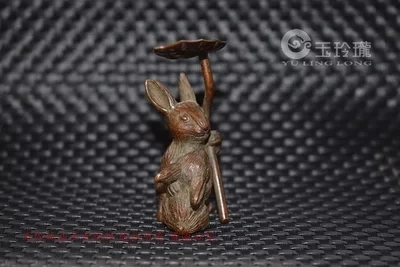 Карман (чайный питомец. Два кролика) Античная бронзовая скульптура для небольших