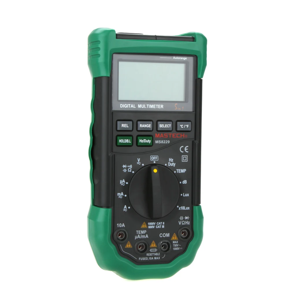 Mastech MS8229 авто-Диапазон Цифровой мультиметр с многофункциональным Lux Уровень звука температура влажность тестер метр