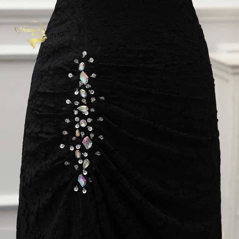 Женское вечернее кружевное платье черное с кристаллами EV015 2020 | Свадьбы и
