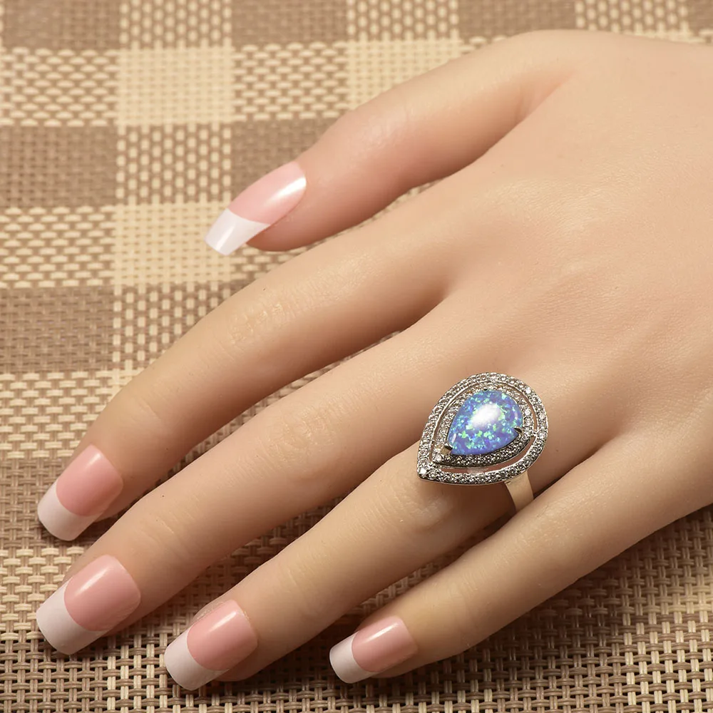 Женское кольцо из серебра 925 пробы с голубым огненным опалом|ring size|ring size 5crystal ring |