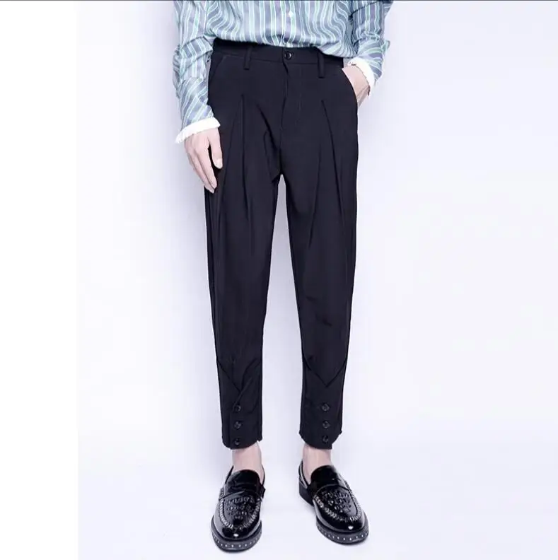

New style slim foot harem nine minute pants men's stylist pants pure color Korean version of the trend