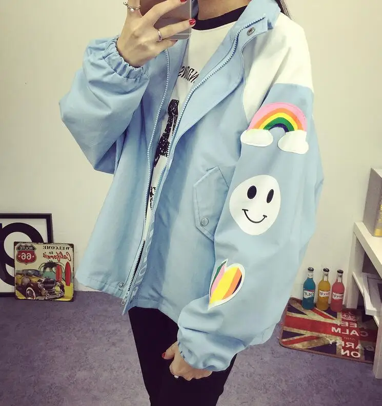 Весенне осенняя Свободная Женская куртка с принтом радуги Harajuku|women windbreaker jacket|womens