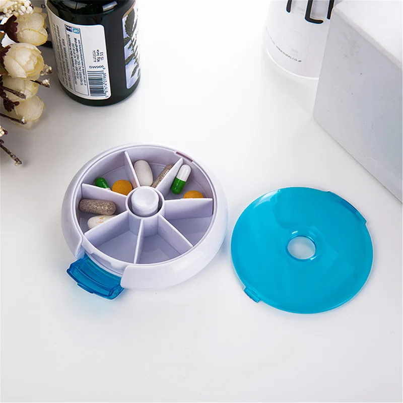 

Pill Storage Box Medicine Case 7 Day Organizer Round Shape Portable For Travel Health99