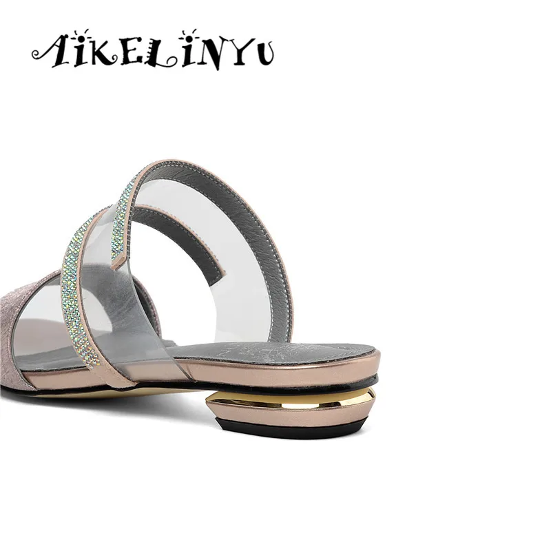 AIKELINYU/брендовые туфли без задника на плоской подошве; обувь из натуральной кожи; женские повседневные удобные шлепанцы; модные сандалии со стразами; большие размеры 34-43