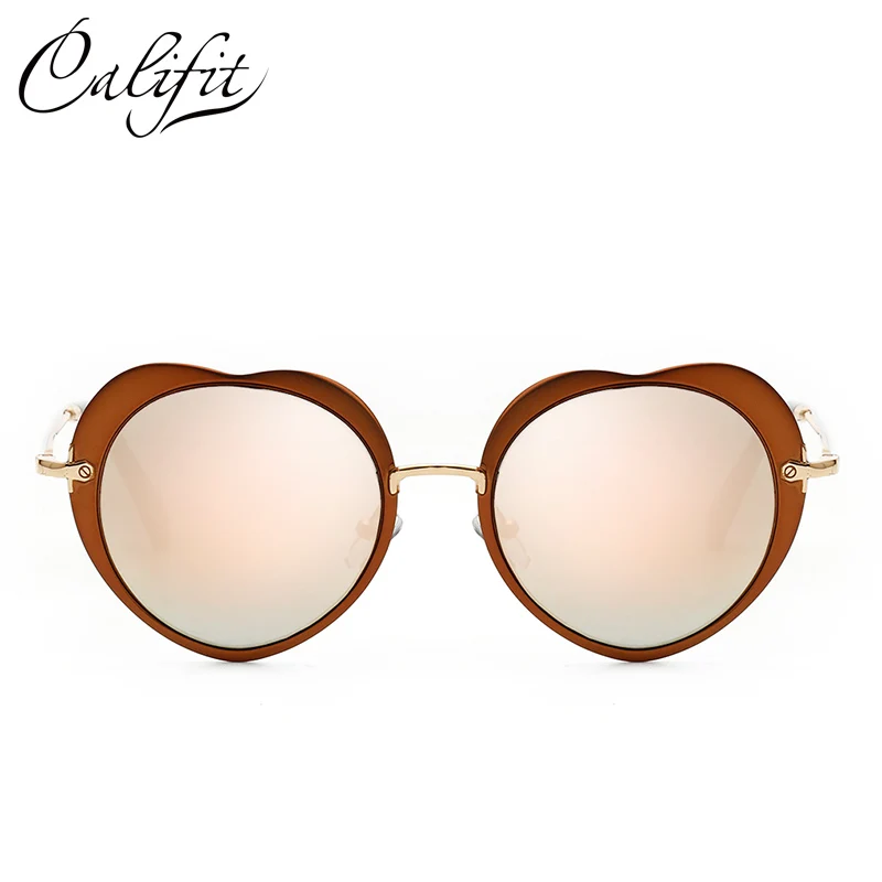 CALIFIT модные стильные розовые зеркальные солнцезащитные очки для женщин с милым