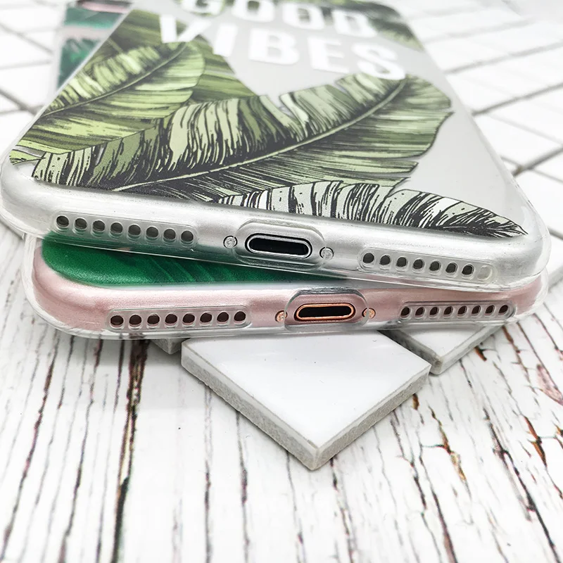 Модные Зеленые растения банановые листья чехол для iPhone X 6 6s Plus 7 8 прозрачный