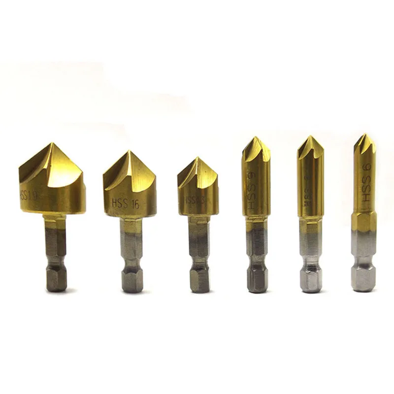 SWDPORT 6 шт. 5 Флейта Круглый хвостовик HSS Жесткий Металл натуральный цвет пять