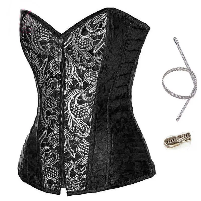 Черный винтажный корсет в стиле стимпанк со стальными косточками