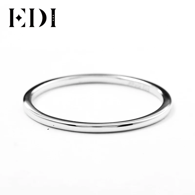 EDI 1 мм Тонкий куполообразный свадебный браслет в 14K белое золото классический 585
