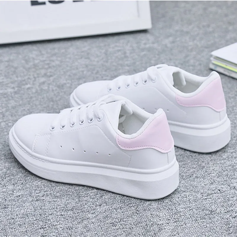 White Pink Женская обувь; белые кроссовки для женщин; обувь для скейтборда; сезон весна-осень; женская повседневная обувь - Цвет: White Pink