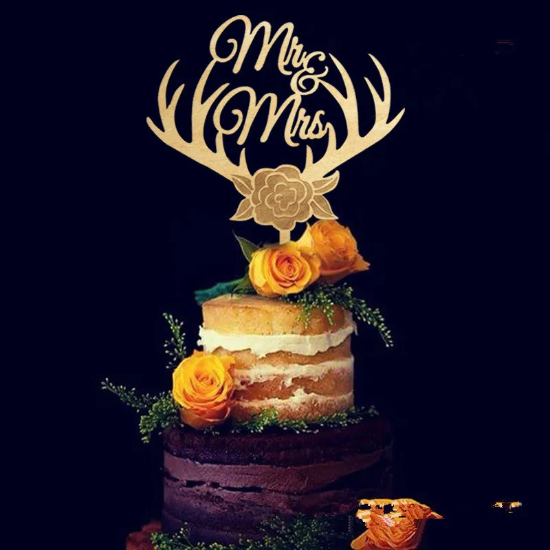 Деревянный Топпер для торта Mr & Mrs украшение свадьбы/помолвки/юбилея свадебный