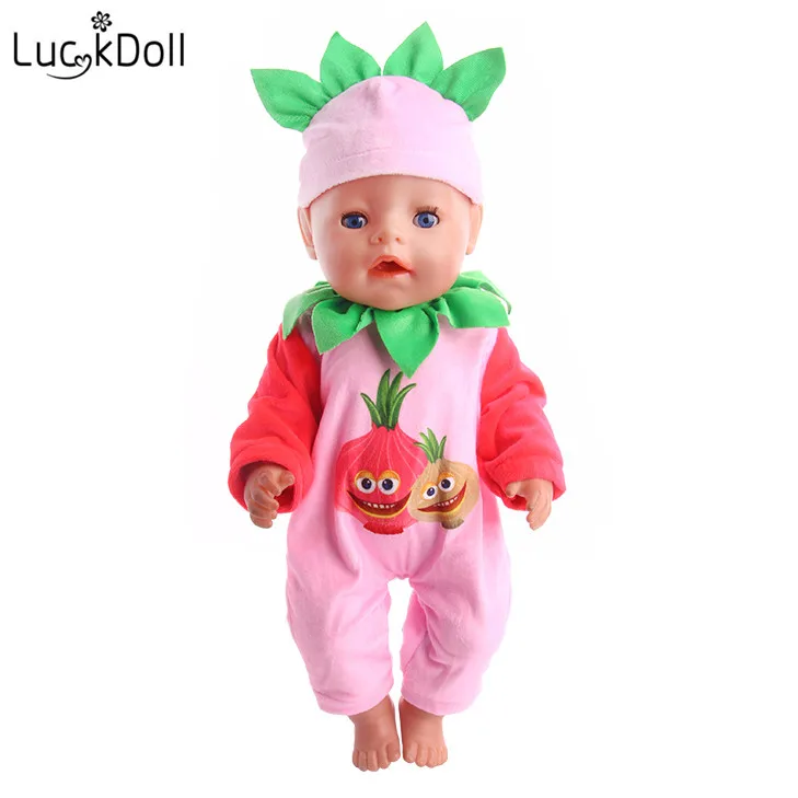 LUCKDOLL Пижама с рисунком &quotФрукты&quot костюм + шапка для куклы 43 см и 18 дюймов