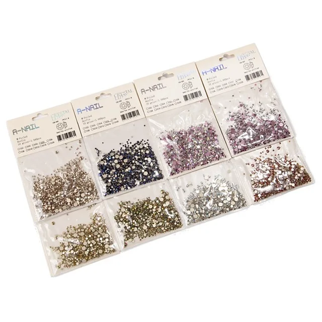 1 Set 8 Packs 8 упаковок/набор, разноцветные стразы с плоской задней поверхностью для украшения ногтей, блестящие стразы разных размеров, украшения из стекла AB, аксессуары, инструмент - Цвет: 1 Set 8 Packs