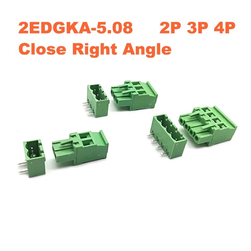 

20Set Pitch 5.08mm 2P 3P 4P Screw Plug-in PCB Terminal Block 2EDGKA 2EDGRC Close Right Angle Pin Male/Female Pluggable Connector