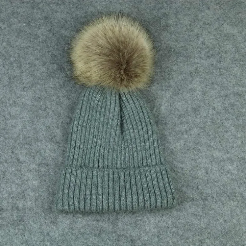 Женская вязаная шерстяная шапка с помпоном из искусственного меха Толстая
