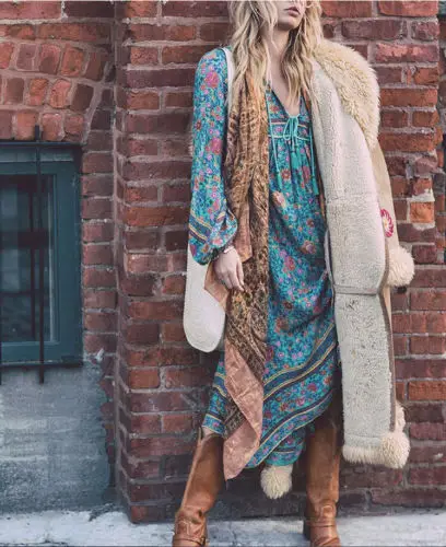 Женское платье с богемным принтом Осеннее Длинное свободное длинными рукавами и