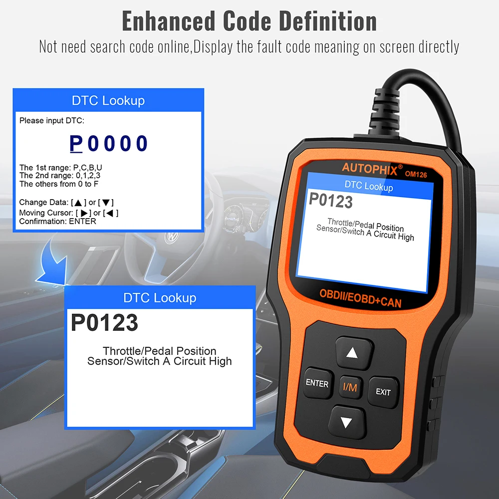 Autophix OM126 OBD2 Автомобильный сканер проверки двигателя считыватель кода OBD EOBD JOBD OBDII