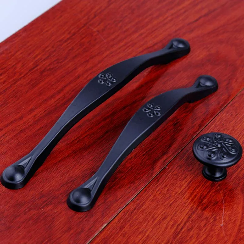 

96mm 128mm modern simple black dresser kitchen cabinet door handles antique black drawer cupboard knobs pulls handles 5" 3.75"