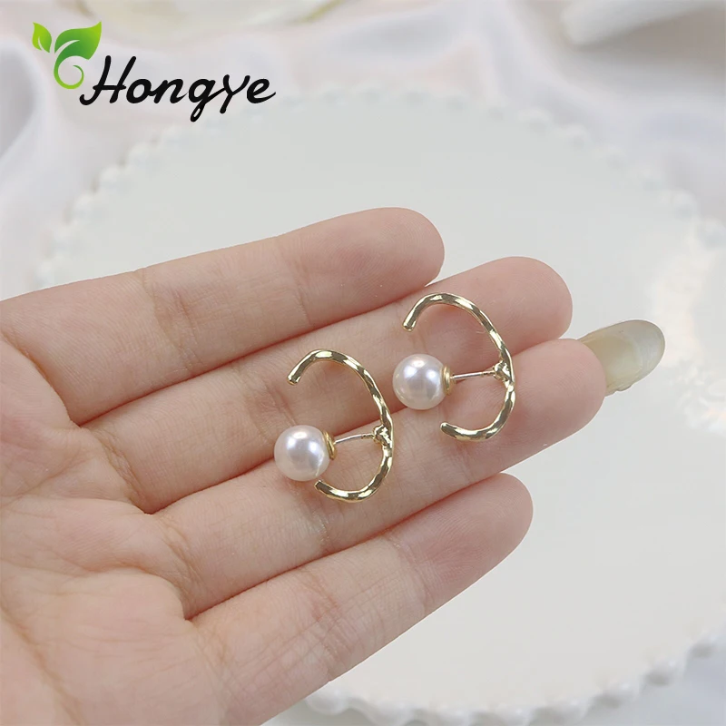 

Brand New Design Fashion Stud Earrings for Women Gold Color Small Beaded Girls Brincos Oval Shape 2 Styles Cute Ear Nails Bijoux