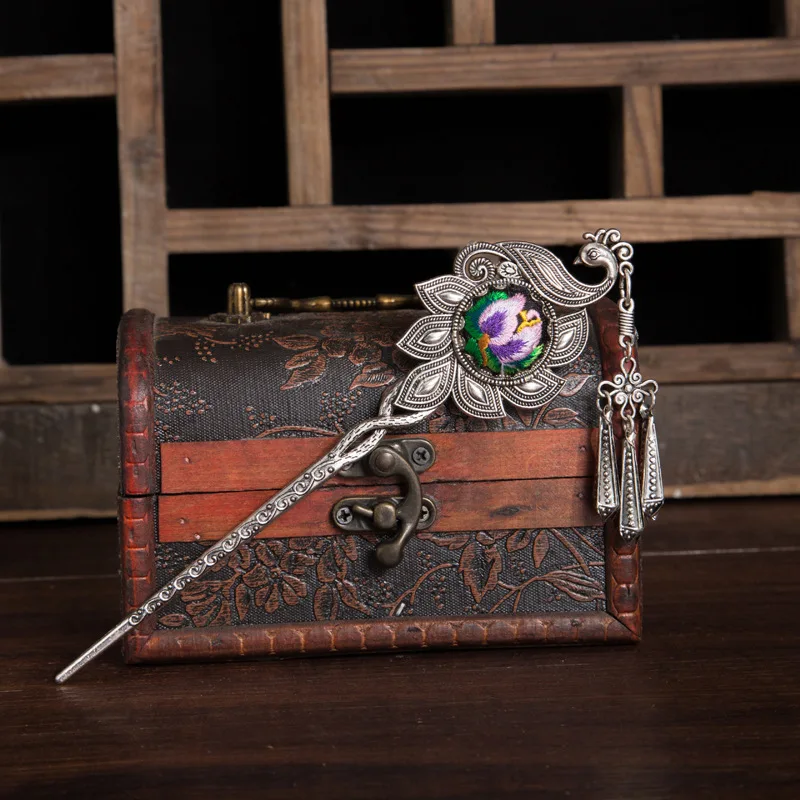 Заколка для волос с вышивкой в стиле ретро народном заколка головной убор