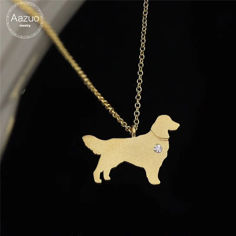 Aazuo Real Diamond 18K Jewelry Lovely Animal Pet Dog Pendent With Chain Necklace gifted for Baby Women Birthday Au750 Cute | Украшения и